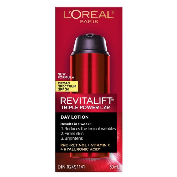L'Oreal Paris Revitalift Anti Aging Day Lotion Moisturizer for Face with Spf 30 With Pro Retinol, Vitamin C + Hyaluronic Acid | Revitalift Triple Power Lzr, 50 ml