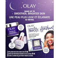 Olay Retinol Night Routine Skincare Set: Melting Facial Cleanser 12 Count + Night Super Serum 14 mL + Retinol Face Moisturizer 50 mL, Total 3 Pieces Gift Set