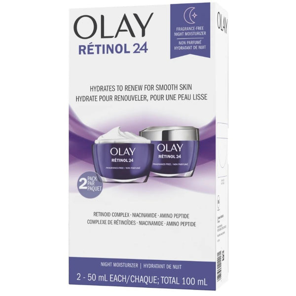 Olay Regenerist Retinol 24 & Peptide Night Moisturizer Carton, 2 x 50 mL